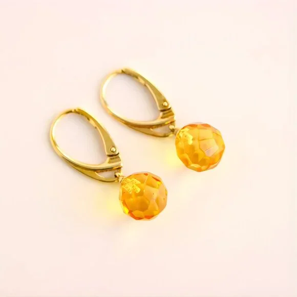 Lemon Drop Amber Earrings in 14k Gold Plated Sterling Silver - Picture 1 of 4